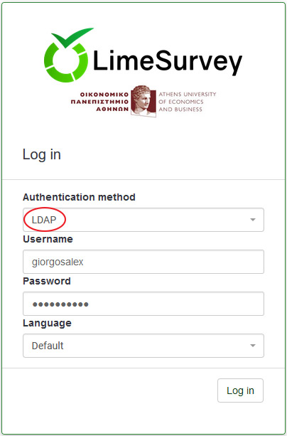 LimeSurvey Login Screen