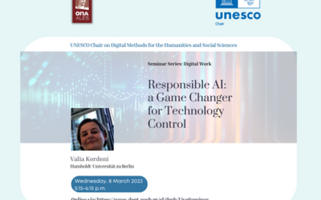  Το ΟΠΑ προτείνει: Ομιλία με θέμα "Responsible AI: a Game Changer for Technology Control",  Valia Kordoni, Humboldt-Universität zu Berlin, 8.3.23, 17:15, Online